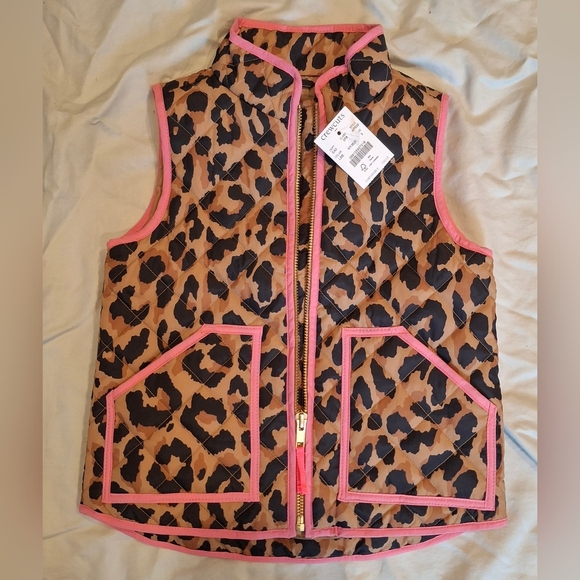 J. Crew Crewcuts Girls Zip Up Leopard Print Quilted Vest W/ Pink Trim sz 3 READ - Picture 1 of 11